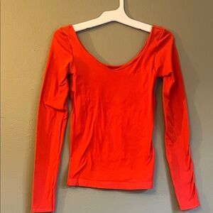 Red out from under long sleeve with built in bra